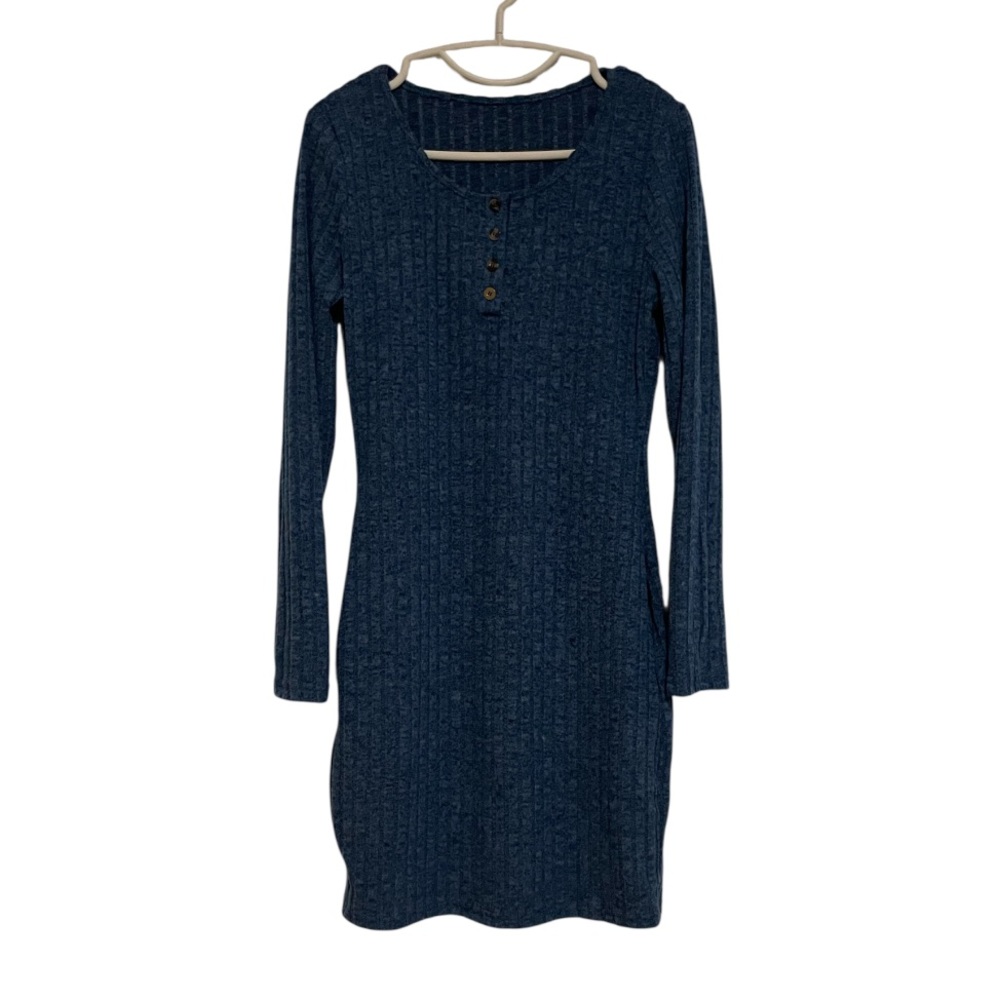 Blue Ribbed Knit Dress - Picture 2 of 6